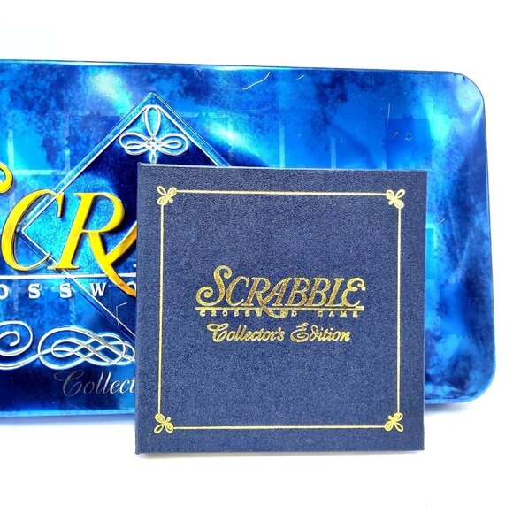 Milton Bradley Scrabble Crossword Game Collector's Edition Blue & Gold Metal Tin - Picture 1 of 16